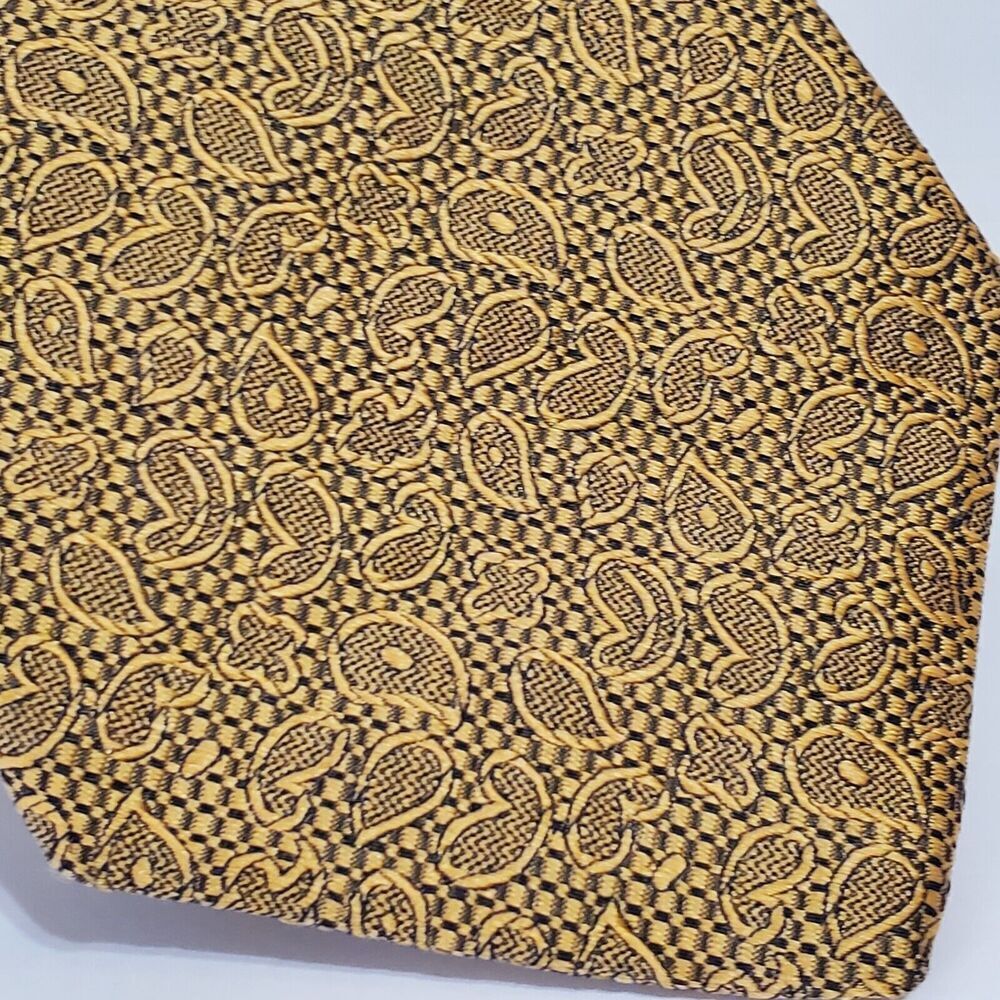 Oxxford Clothes silk Tall Man 64"‎ tie Gold Black Paisley USA Old Money Luxury